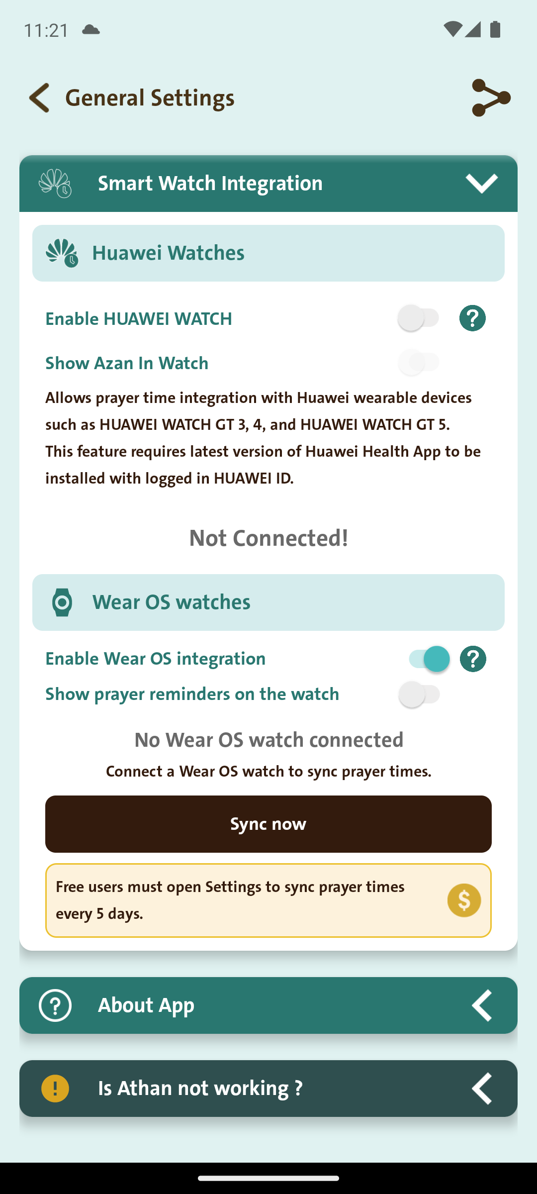 إعدادات Wear OS وزر المزامنة الآن